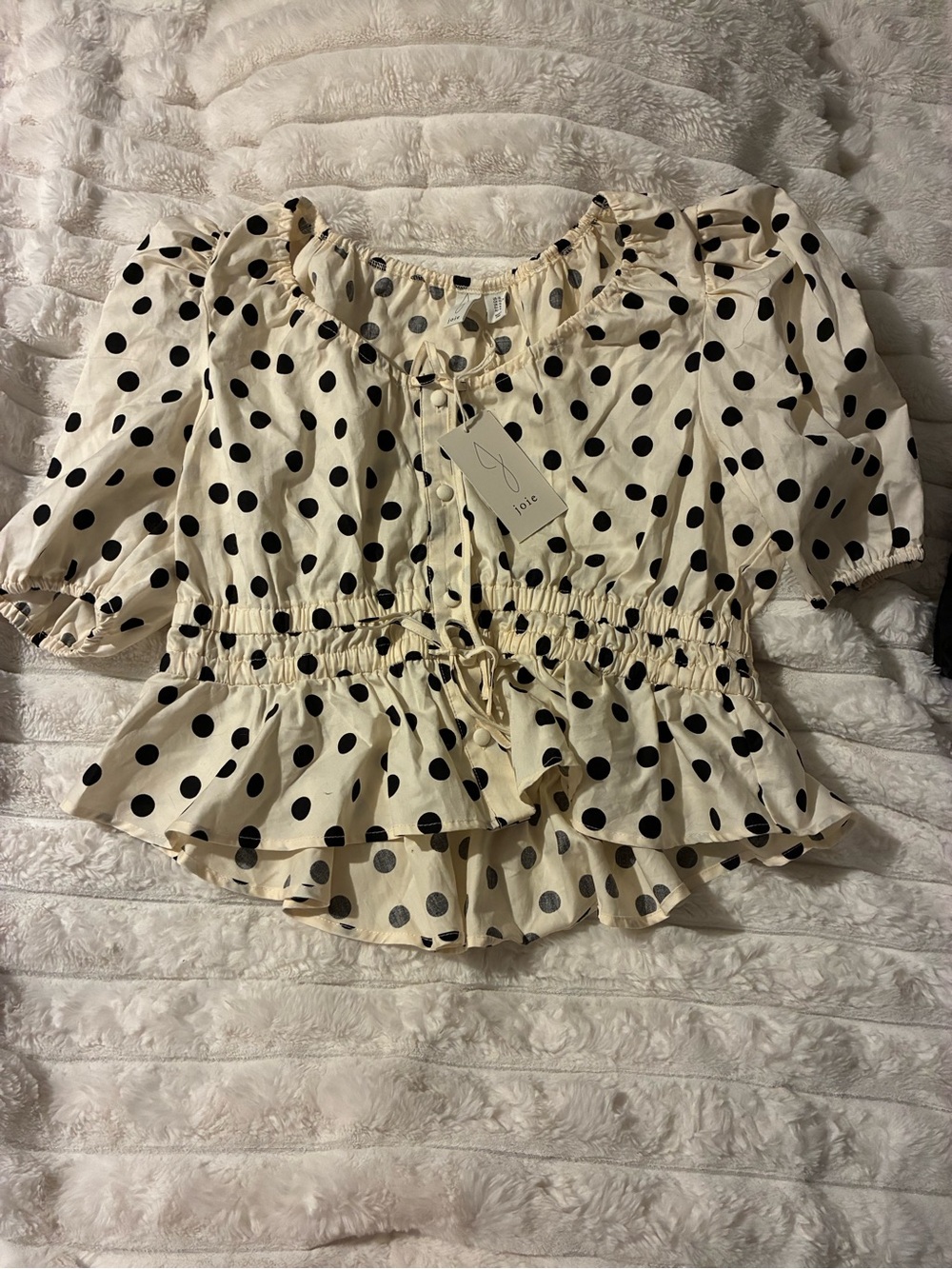 Joie Cream Blouse with Black Polka Dots